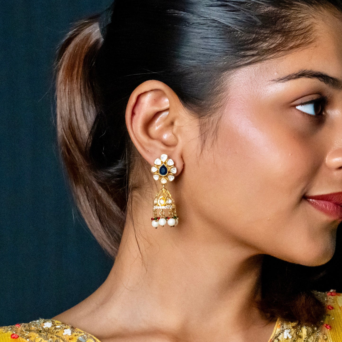 Polki Silver Jhumka