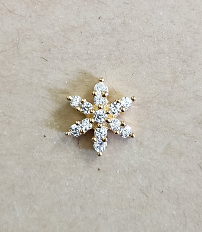 Silver nosepins featuring traditional motifs with a modern design twist, displayed on a neutral background.