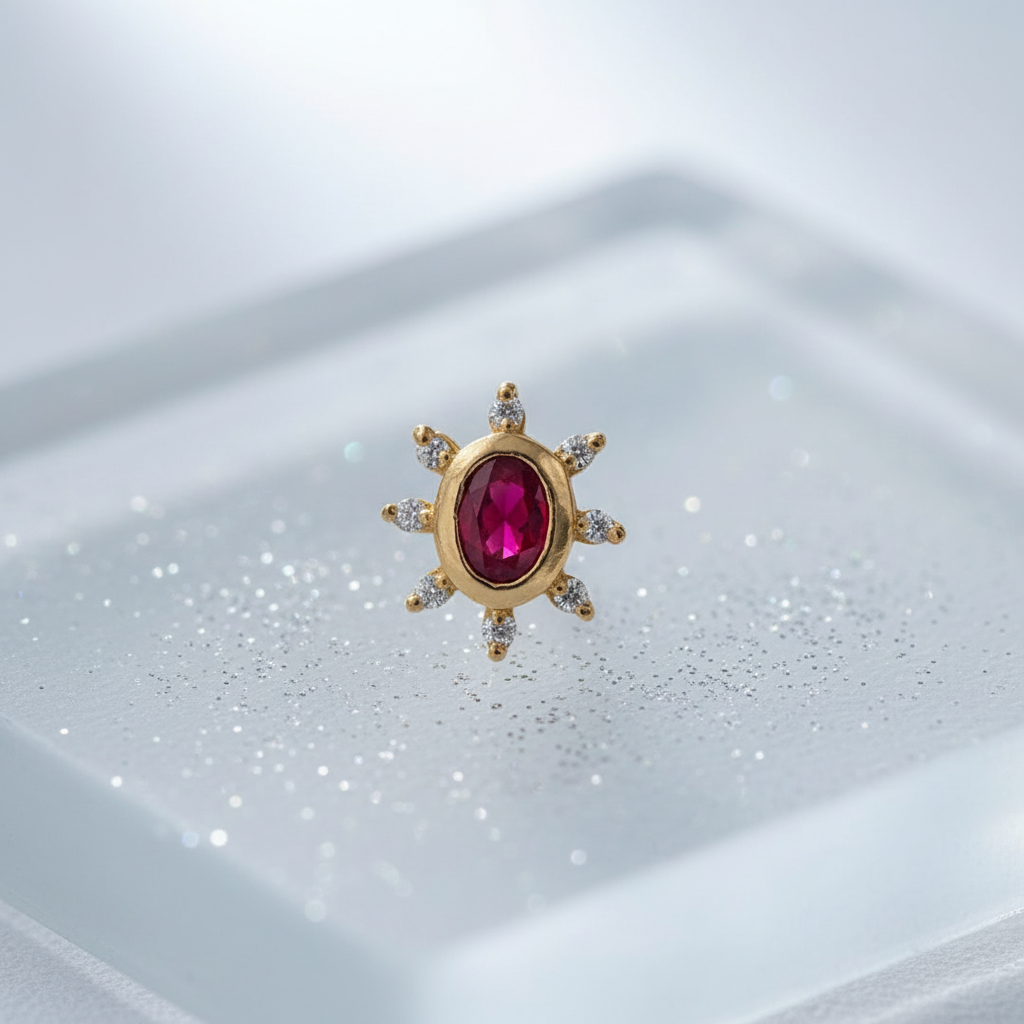 Akaarsh 925 Silver Gold Plated Nose Pin frosted glass silver dust prop shot | Wizzowl Jewellery