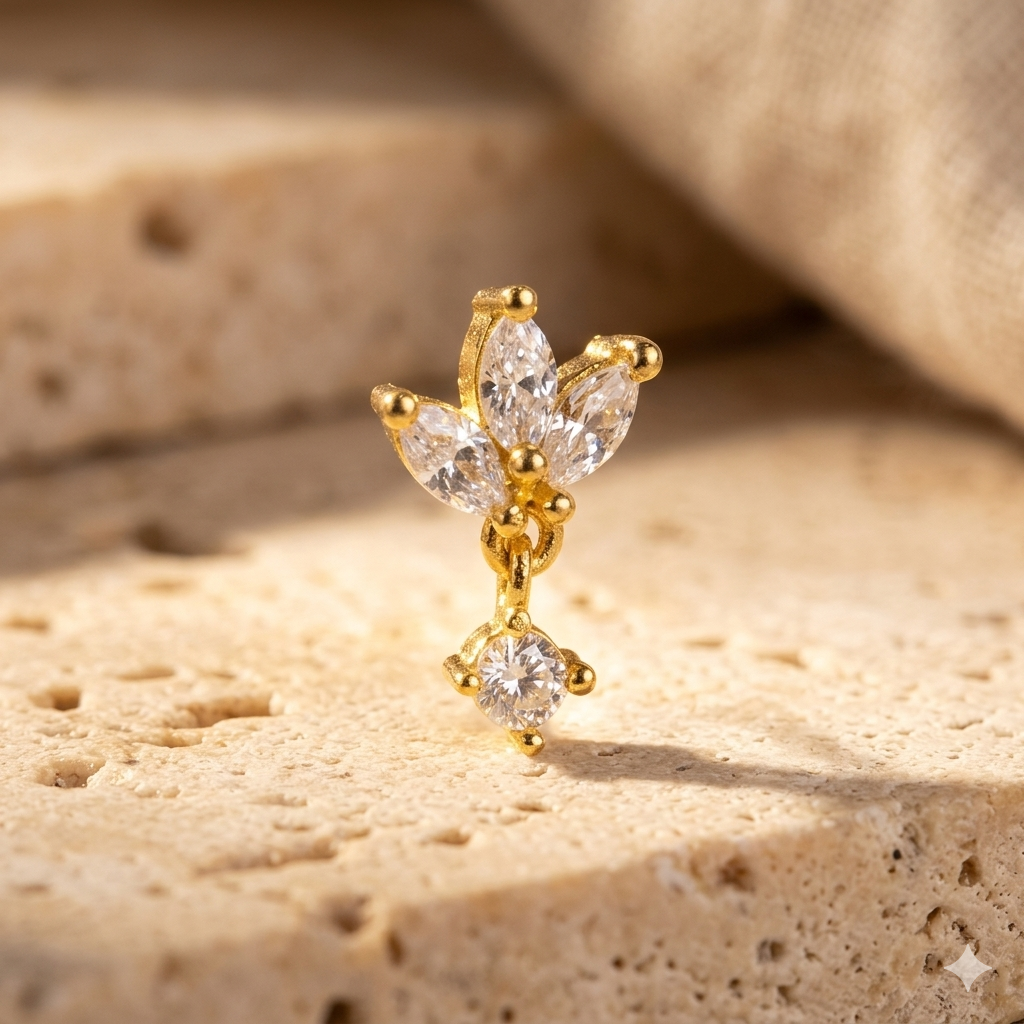 Lotus Drop 925 Silver Nose Pin for Women
