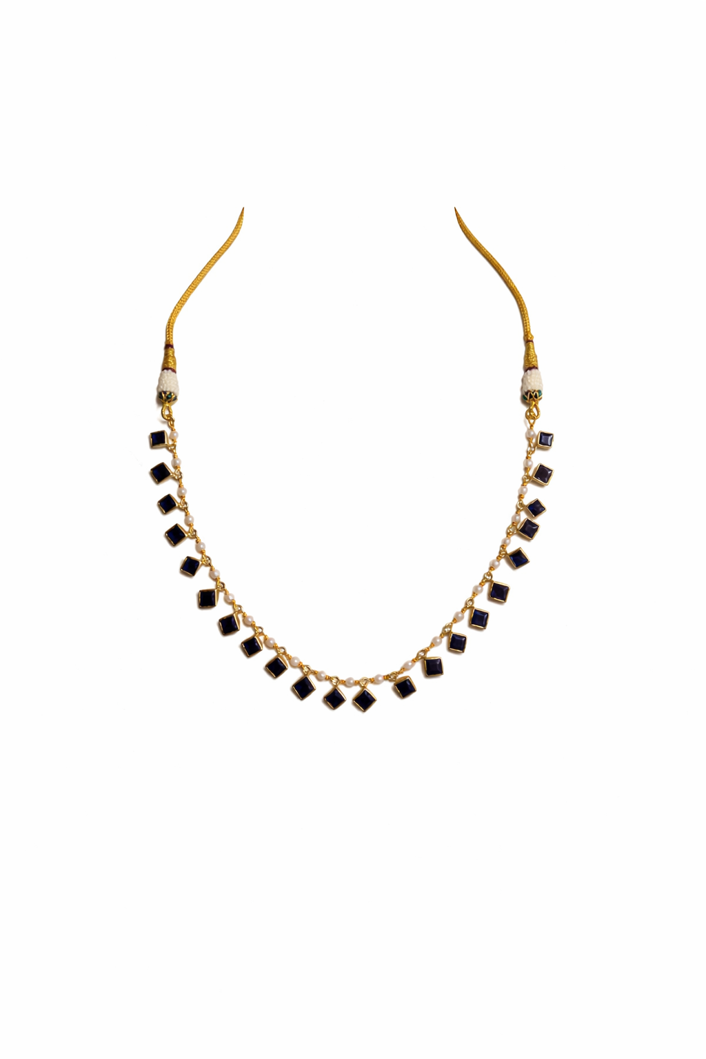 Blue Square Silver Chain