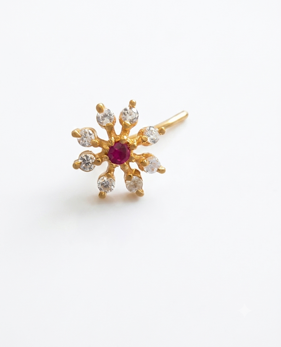 Vinodini Red 925 Silver Nose Pin for Women