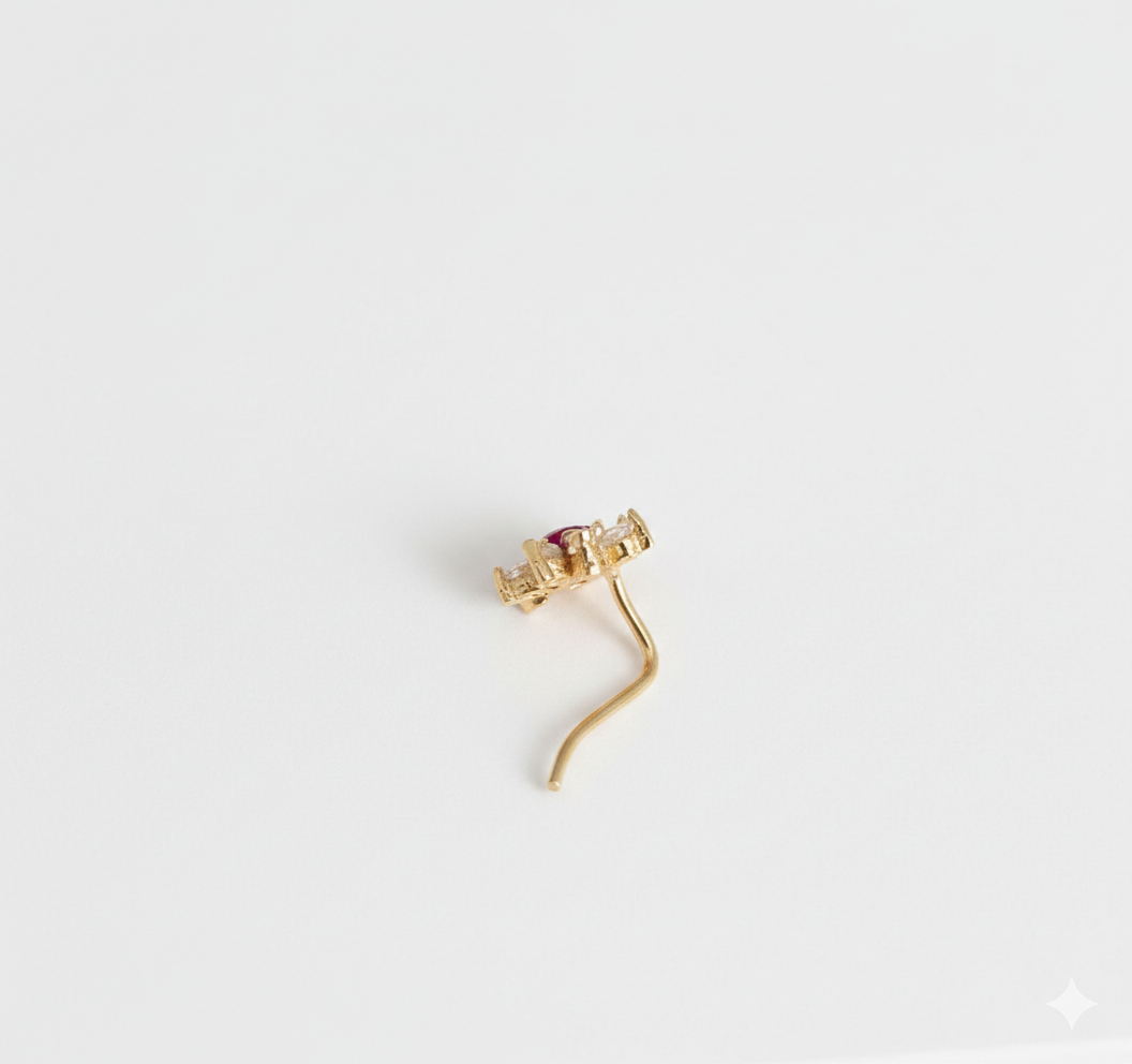 Vinodini Red 925 Silver Nose Pin for Women