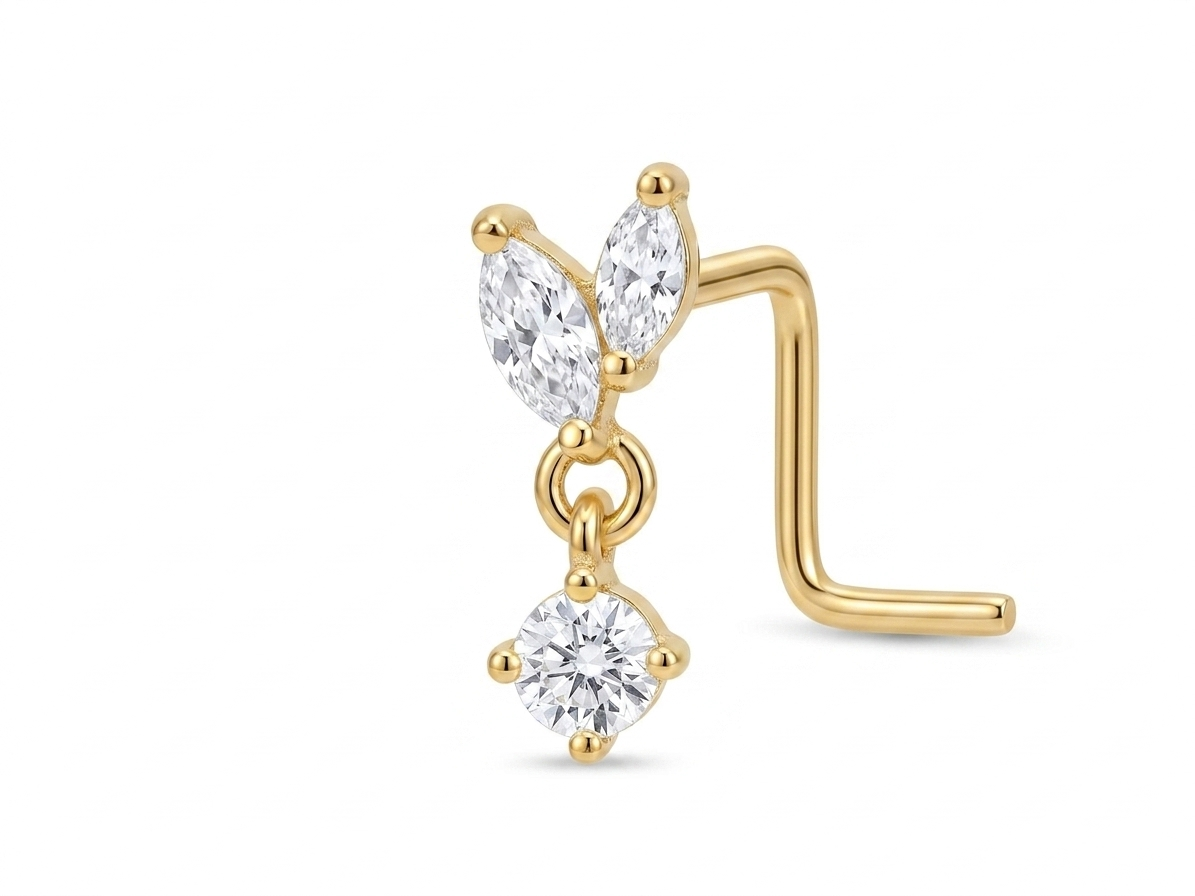 Twin Petal Drop 925 Sterling Silver Nose Pin for Women