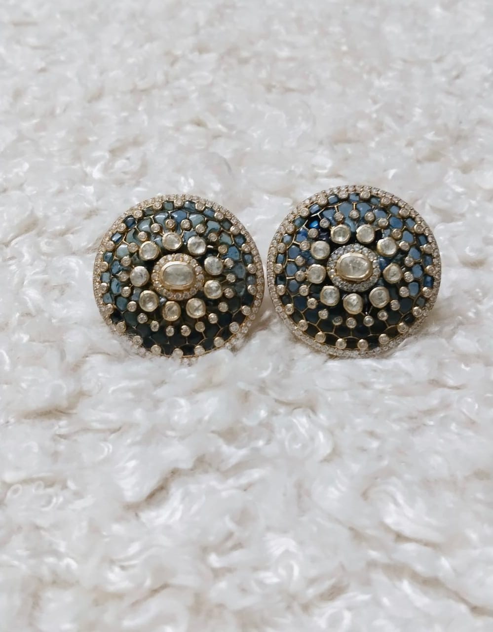 Polki Mosannite Blue Studs