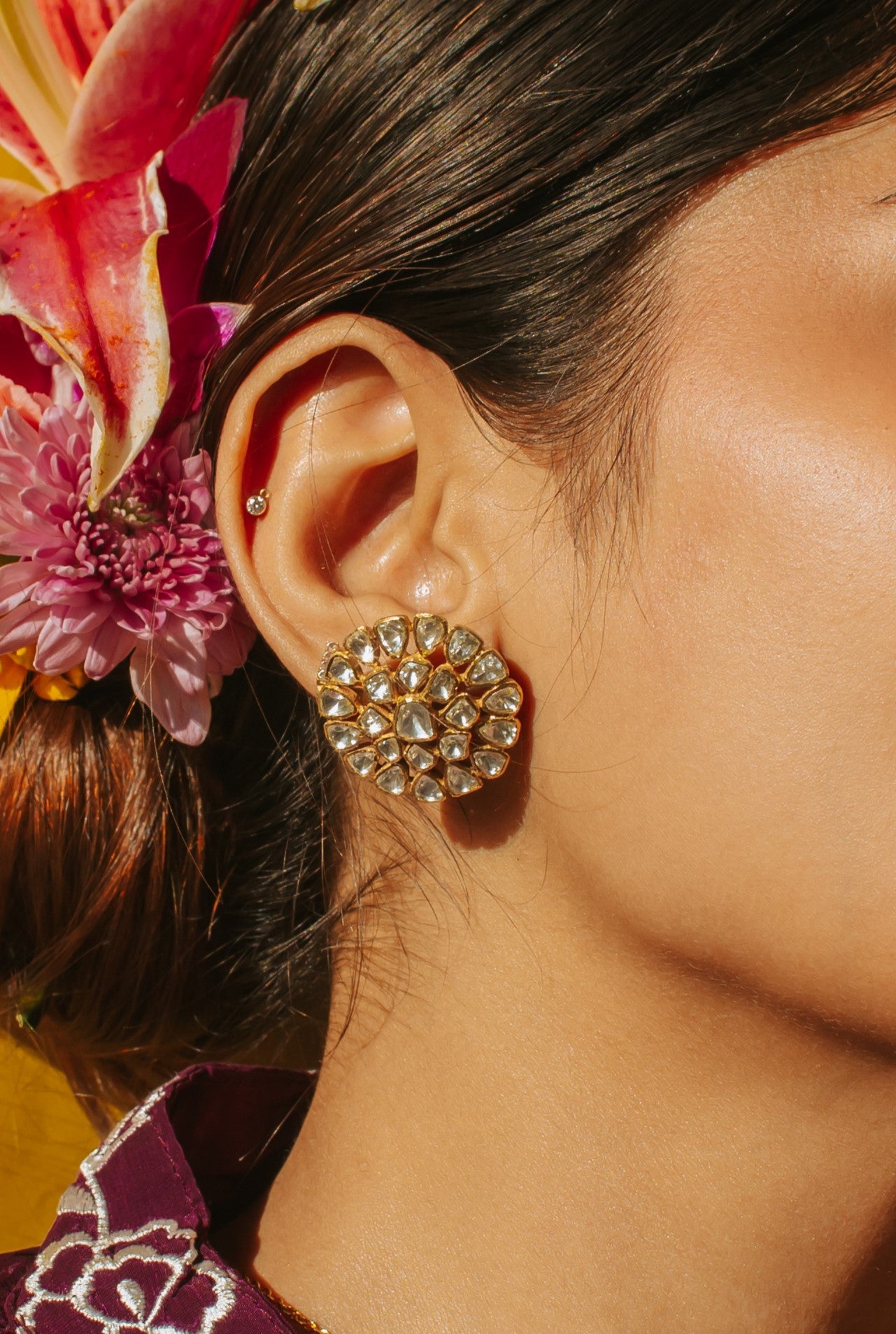Polki Silver Studs