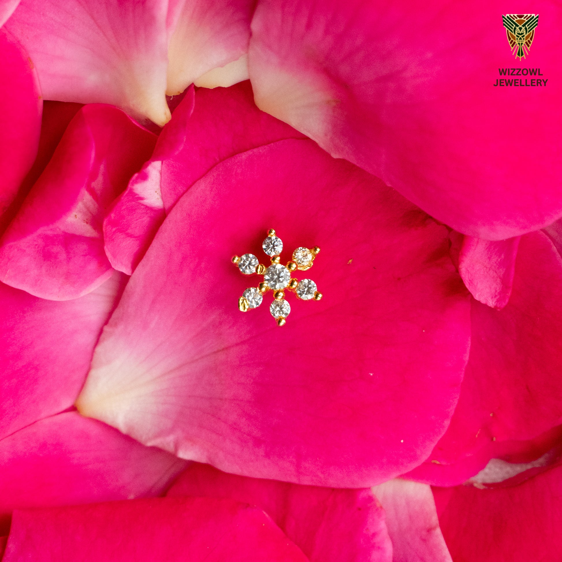 Silver nosepins featuring traditional motifs with a modern design twist, displayed on a neutral background.