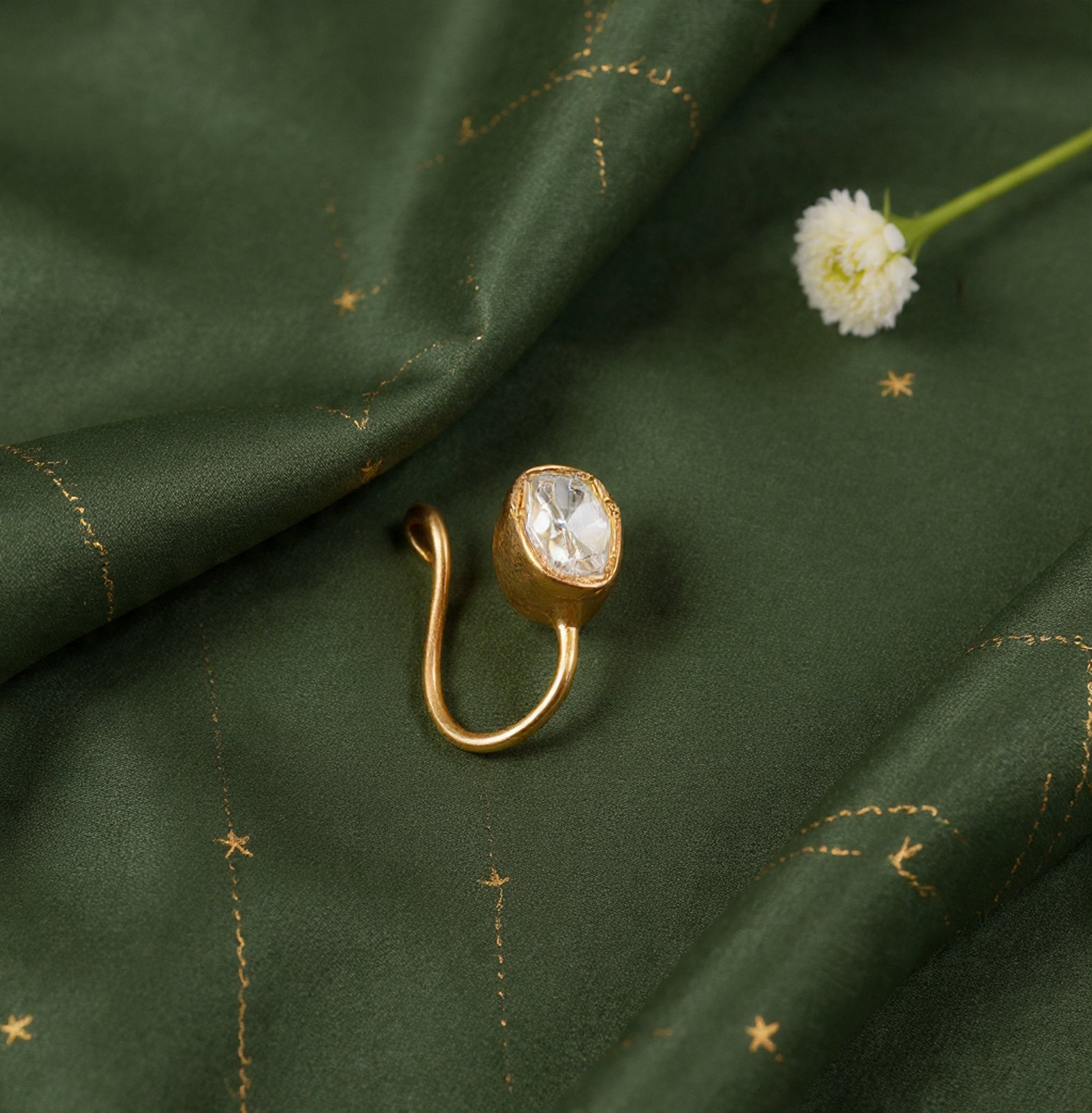 Kundan Oval Upin 925 Silver Nose Pin for Women