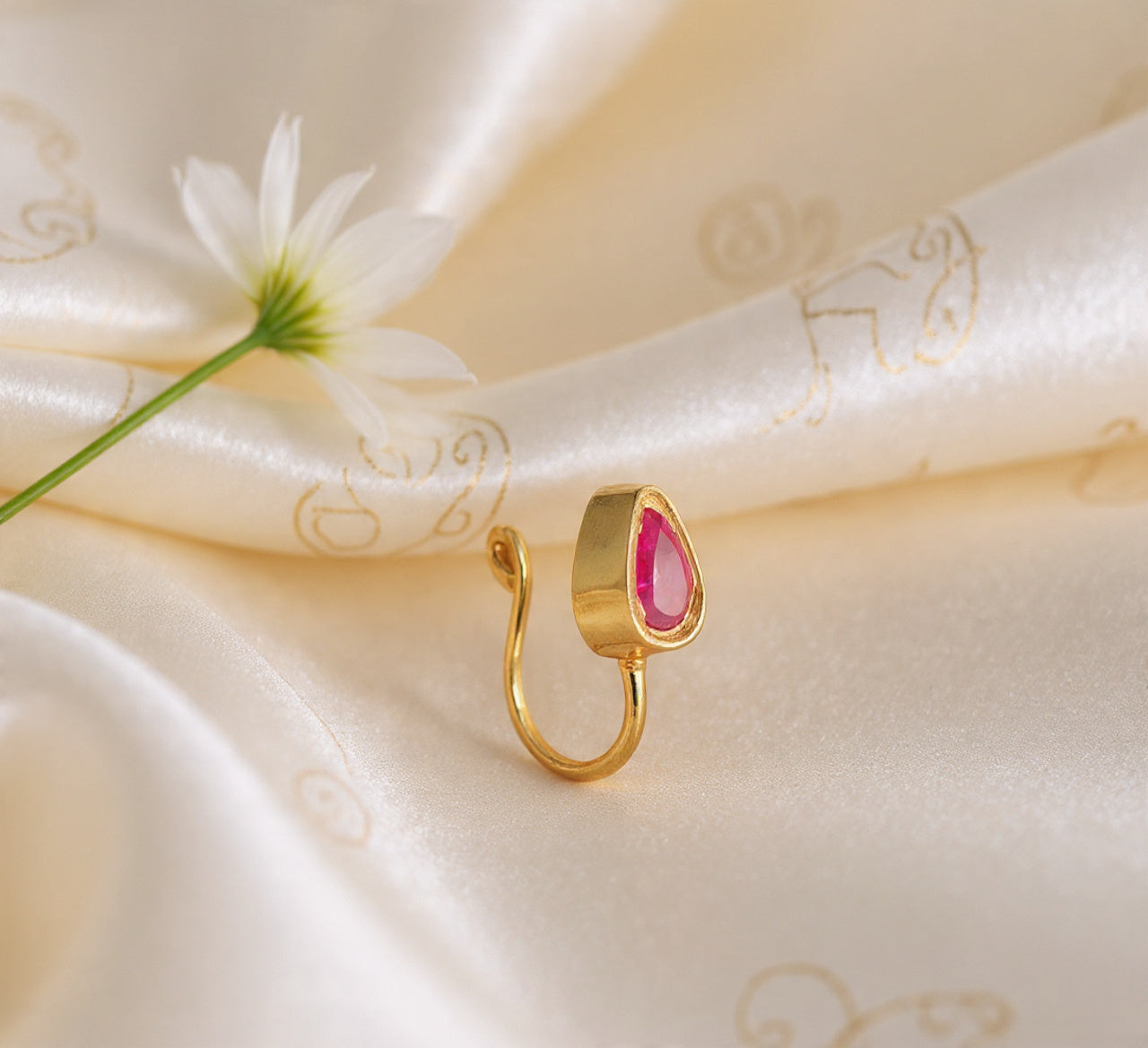 Kundan Upin 925 Silver Nose Pin for Women