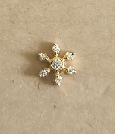 Silver nosepins featuring traditional motifs with a modern design twist, displayed on a neutral background.