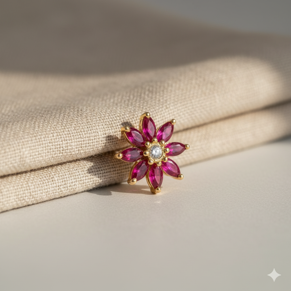 Sage 925 Silver Gold Plated Nose Pin linen fabric prop shot | Wizzowl Jewellery