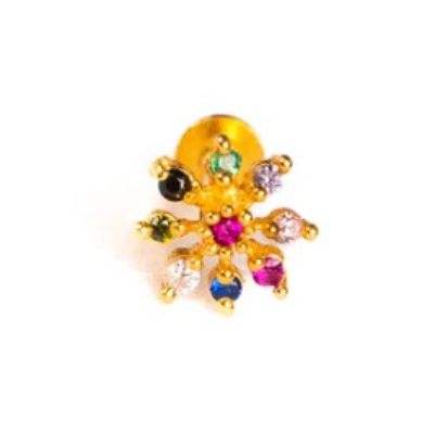 Navratan 925 Silver Nose Pin for Women