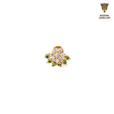 Silver nosepins featuring traditional motifs with a modern design twist, displayed on a neutral background.
