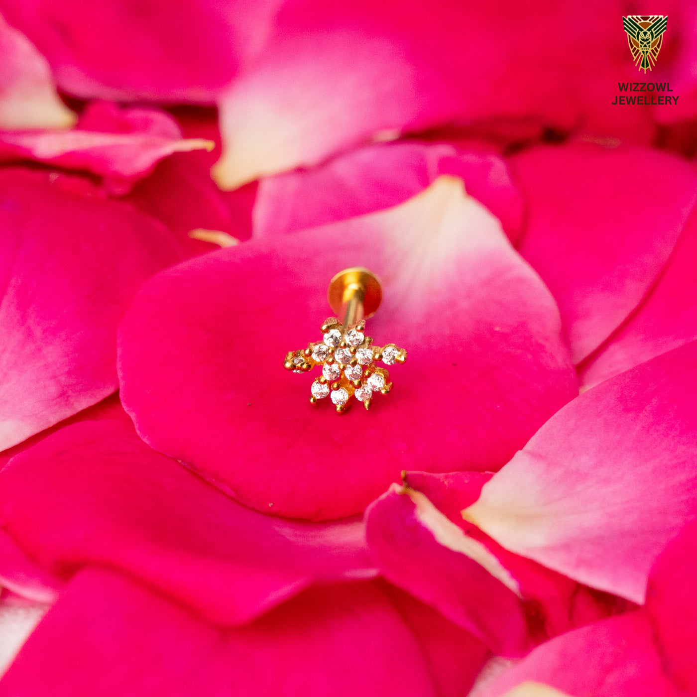 Silver nosepins featuring traditional motifs with a modern design twist, displayed on a neutral background.