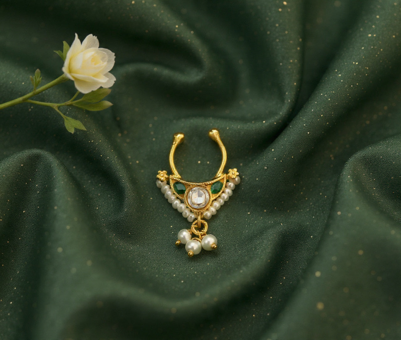 Silver 925 Kundan Septum Nose Pin 28