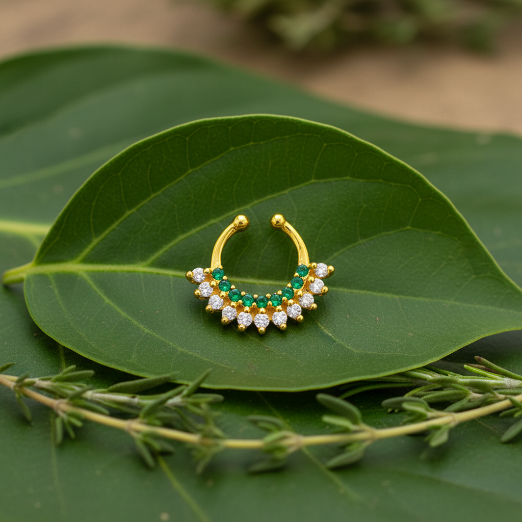 Gold-plated septum nosepin green variant prop