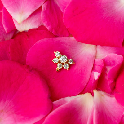 Silver nosepins featuring traditional motifs with a modern design twist, displayed on a neutral background.