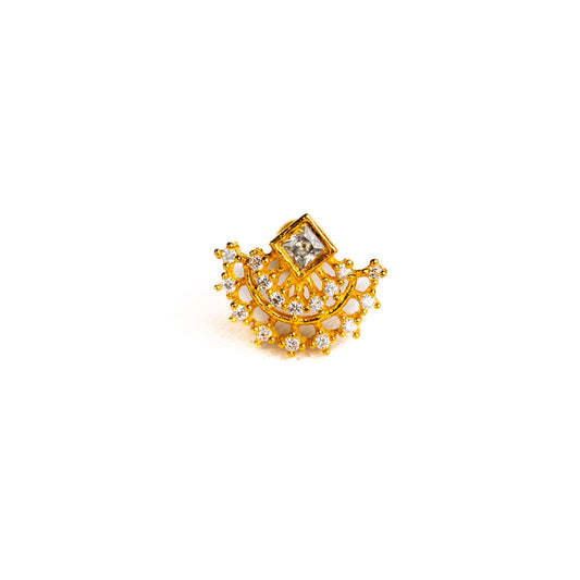 Silver nosepins featuring traditional motifs with a modern design twist, displayed on a neutral background.