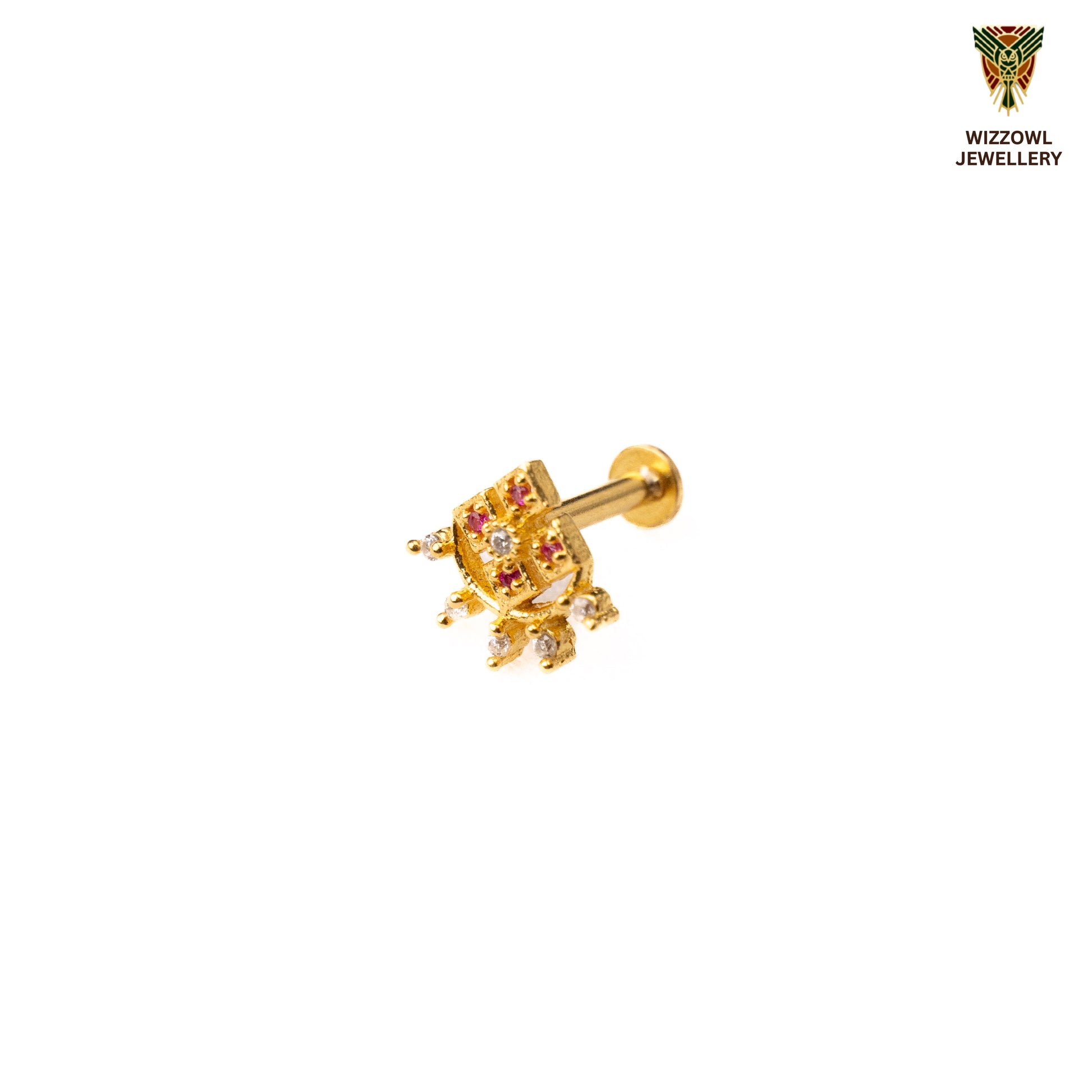 Silver nosepins featuring traditional motifs with a modern design twist, displayed on a neutral background.