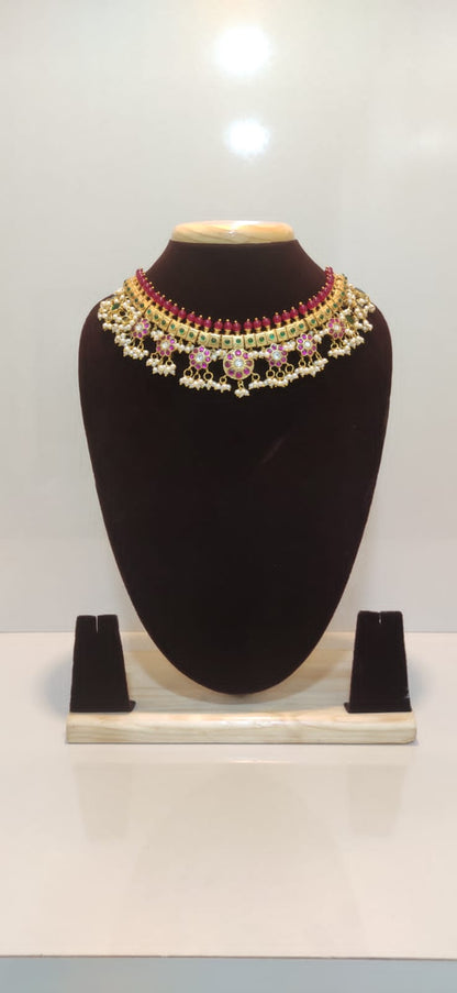 Kundan Kemp Temple Jewellery Necklace