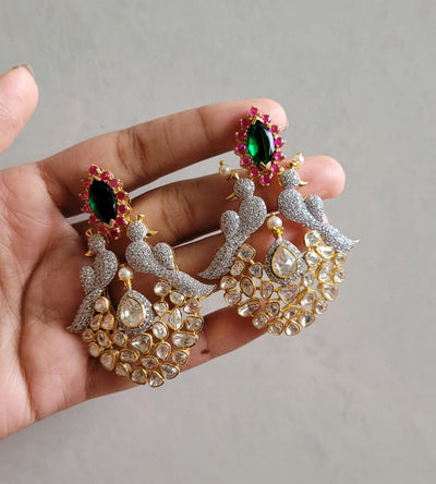 Bird Polki Silver Earrings