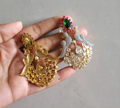 Bird Polki Silver Earrings