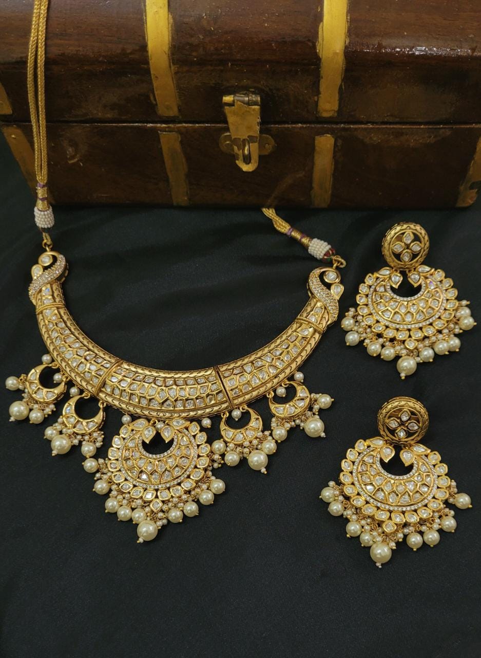 Polki Necklace with Chaandbali Earrings