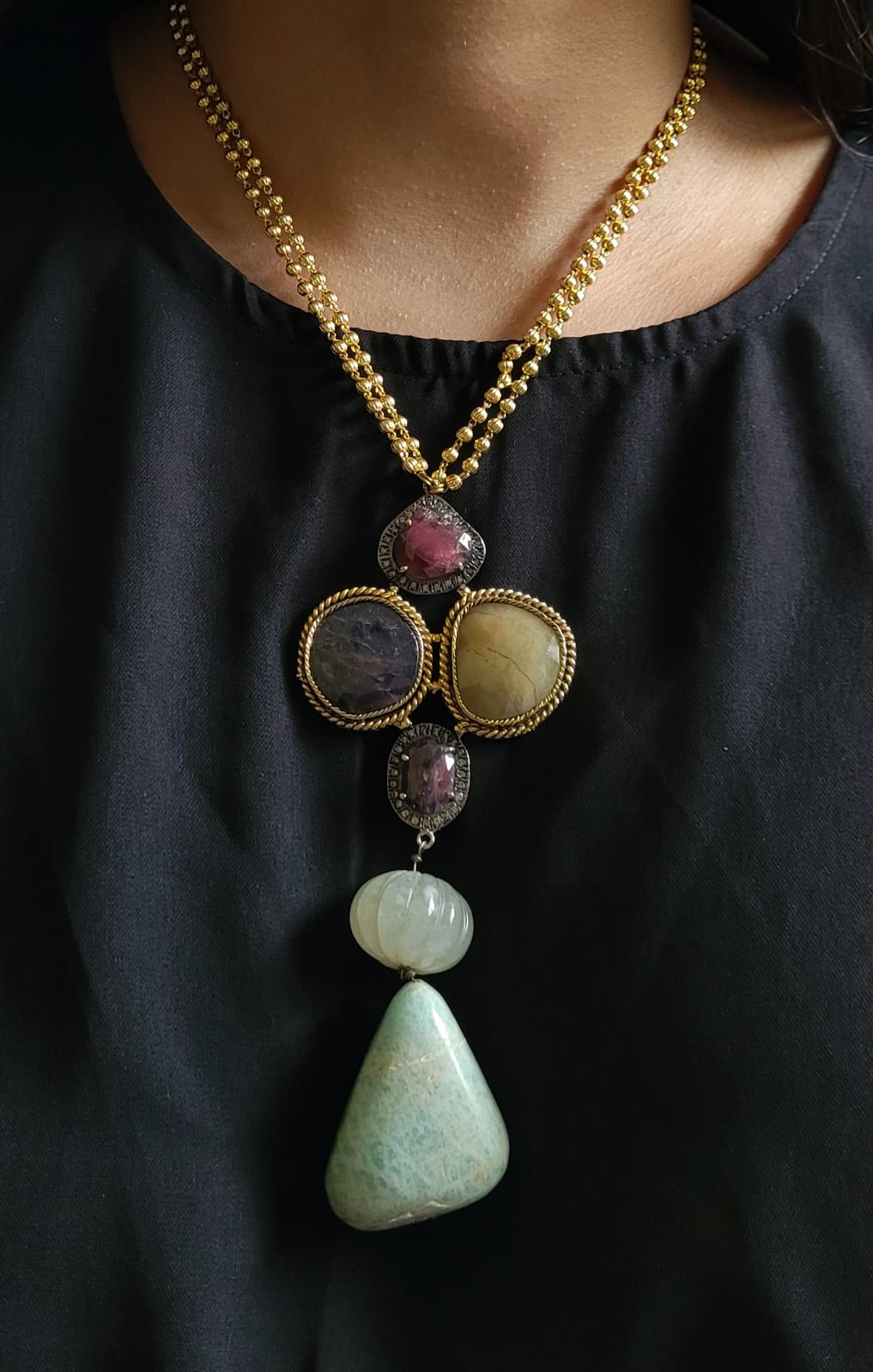 Prehnite Stone Pendant Chain