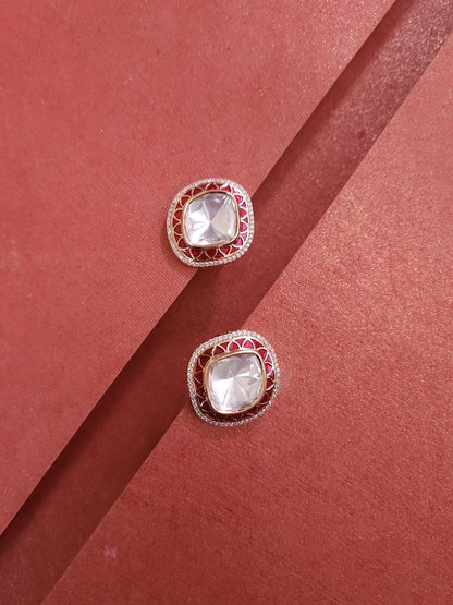 Red Enamel Polki Studs