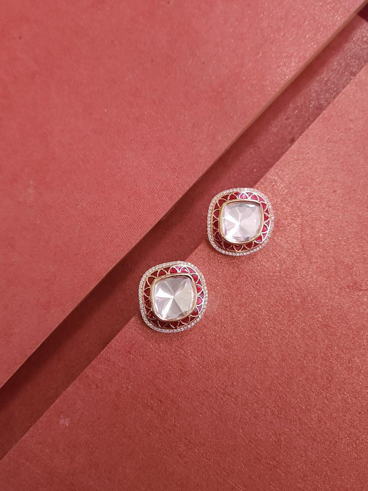 Red Enamel Polki Studs