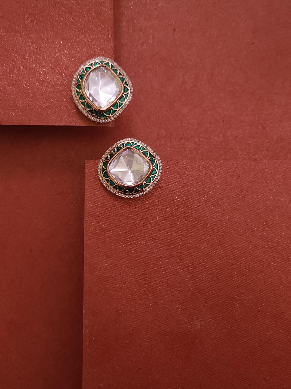 Green Enamel Polki Studs