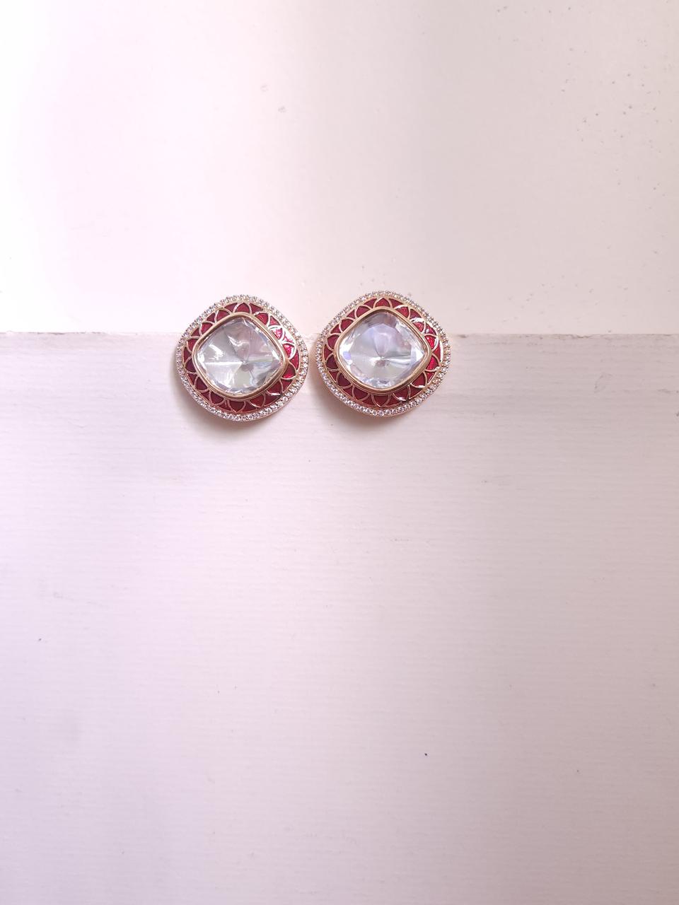 Red Enamel Polki Studs