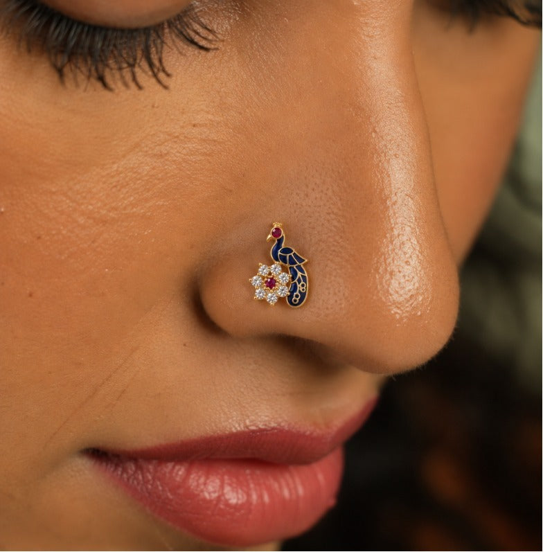Peacock 925 Sterling Silver Nose Pin for Women