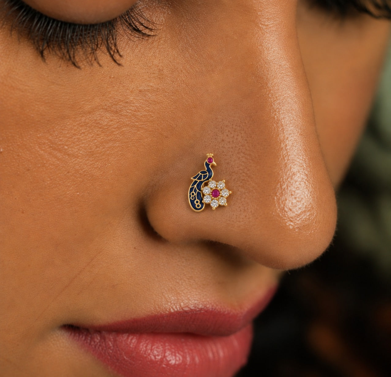 Peacock 925 Sterling Silver Nose Pin for Women