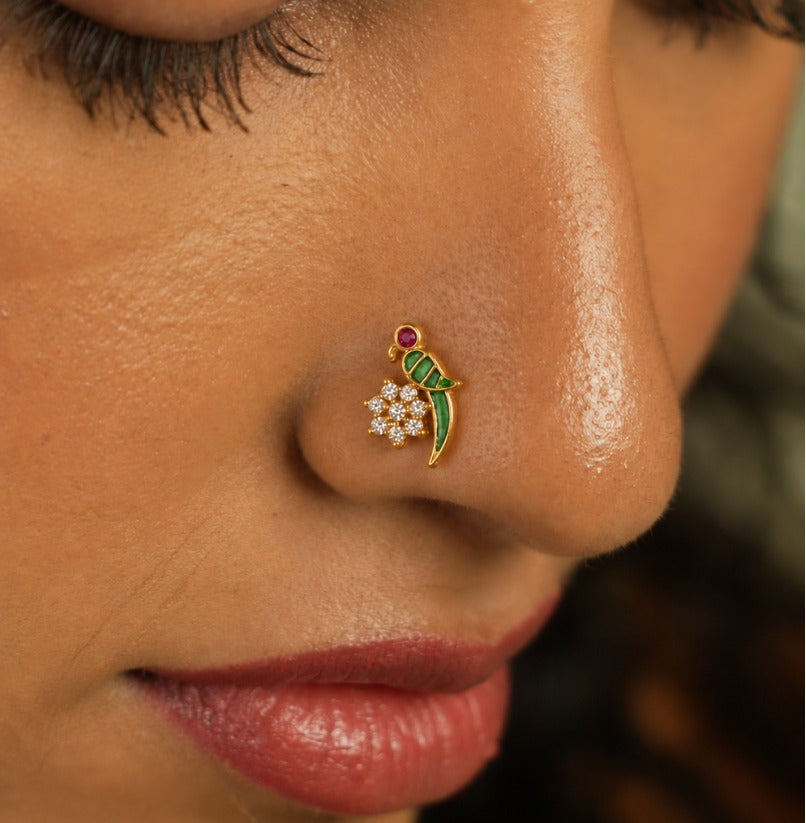 Parrot 925 Sterling Silver Nose Pin for Women
