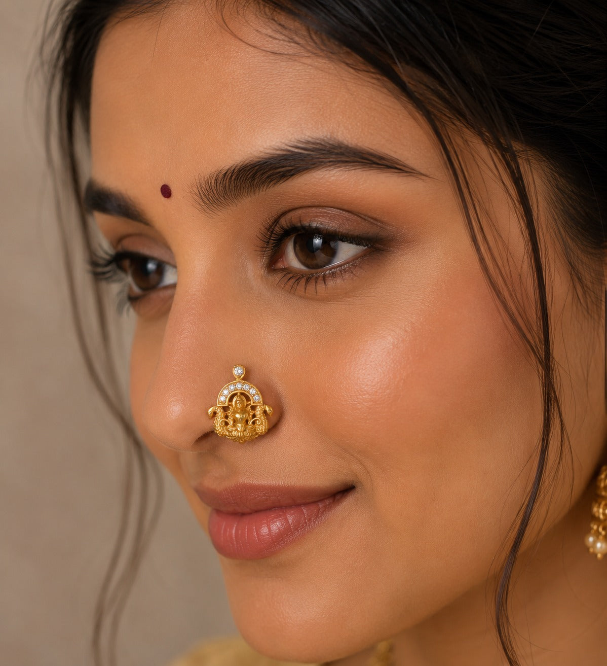 Gaja Lakshmi 925 Sterling Silver Nose Pin for Women