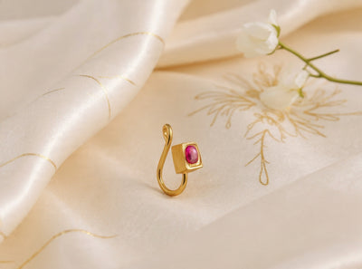 Kundan Square Silver Nosepins