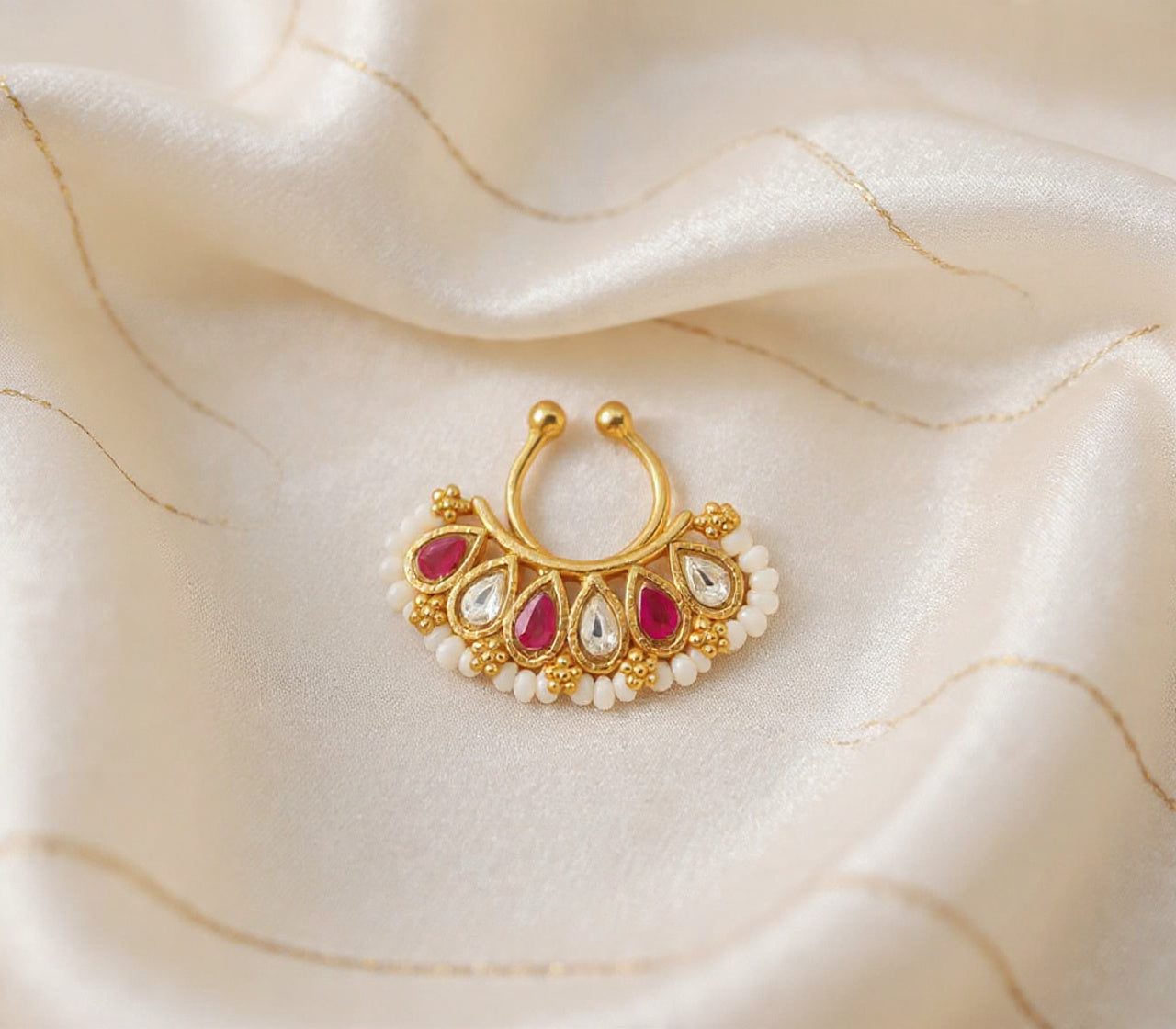 Silver 925 Kundan Septum Nose Pin