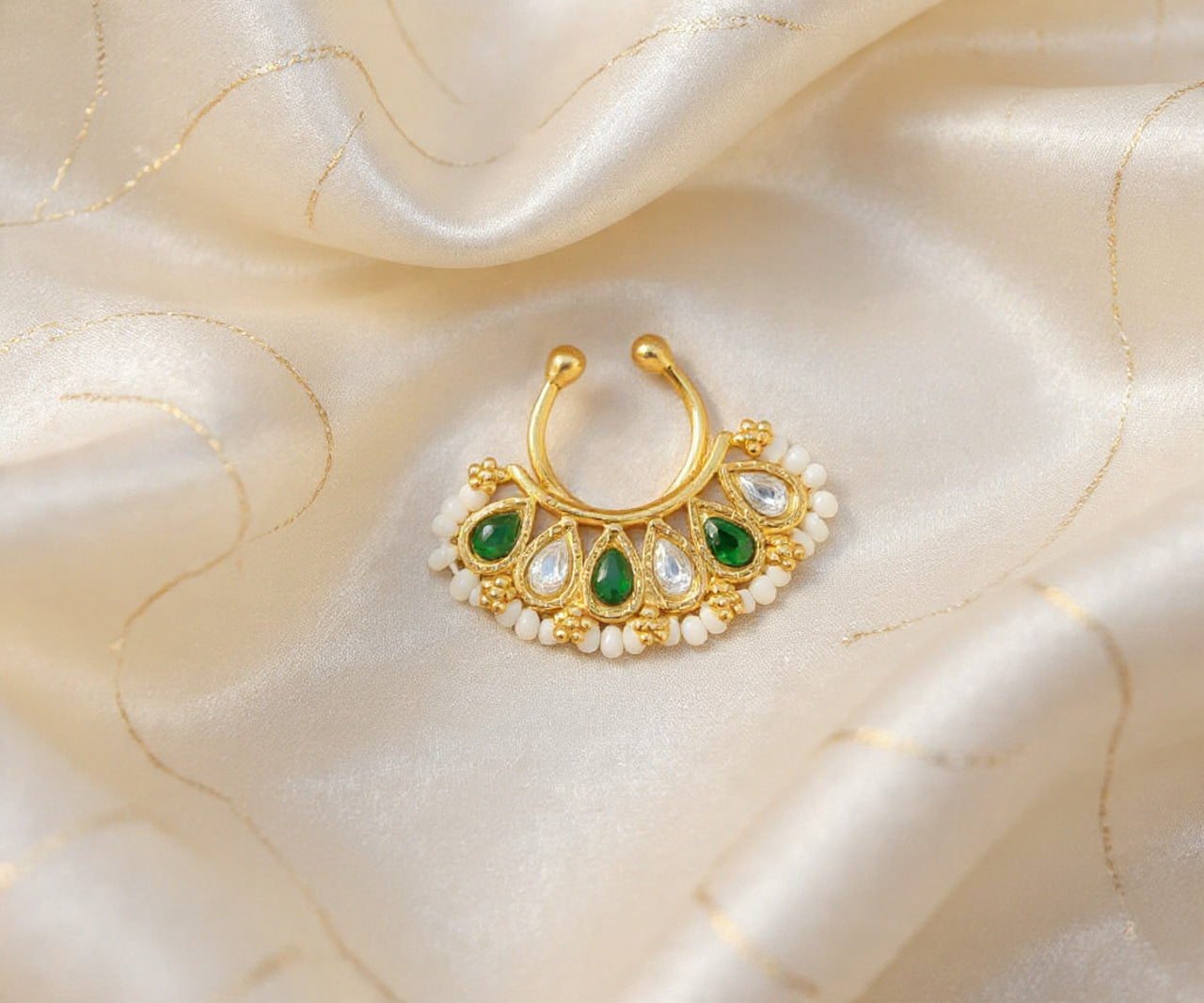 Silver 925 Kundan Septum Nose Pin