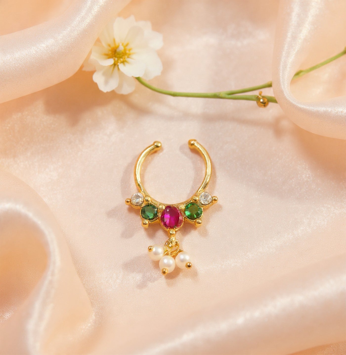 Kundan Septum Silver Nosepins 37