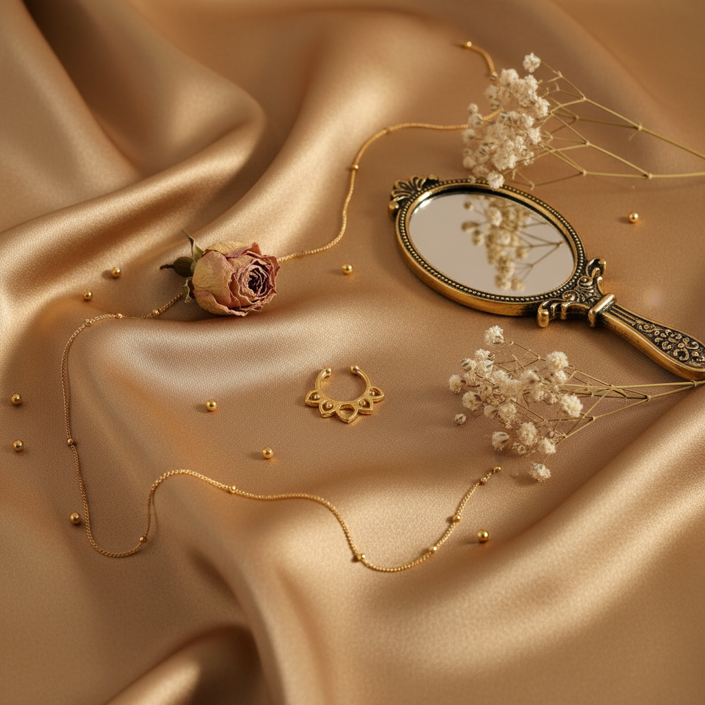 Gold-plated septum nosepin styled with golden props