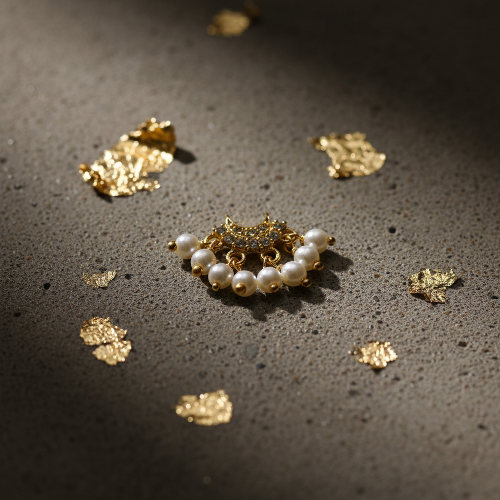 Prajval 925 Silver Gold Plated Nose Pin concrete gold leaf prop shot | Wizzowl Jewellery