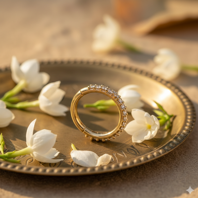 925 Silver Gold Plated Nose Ring antique brass jasmine prop shot | Wizzowl Jewellery