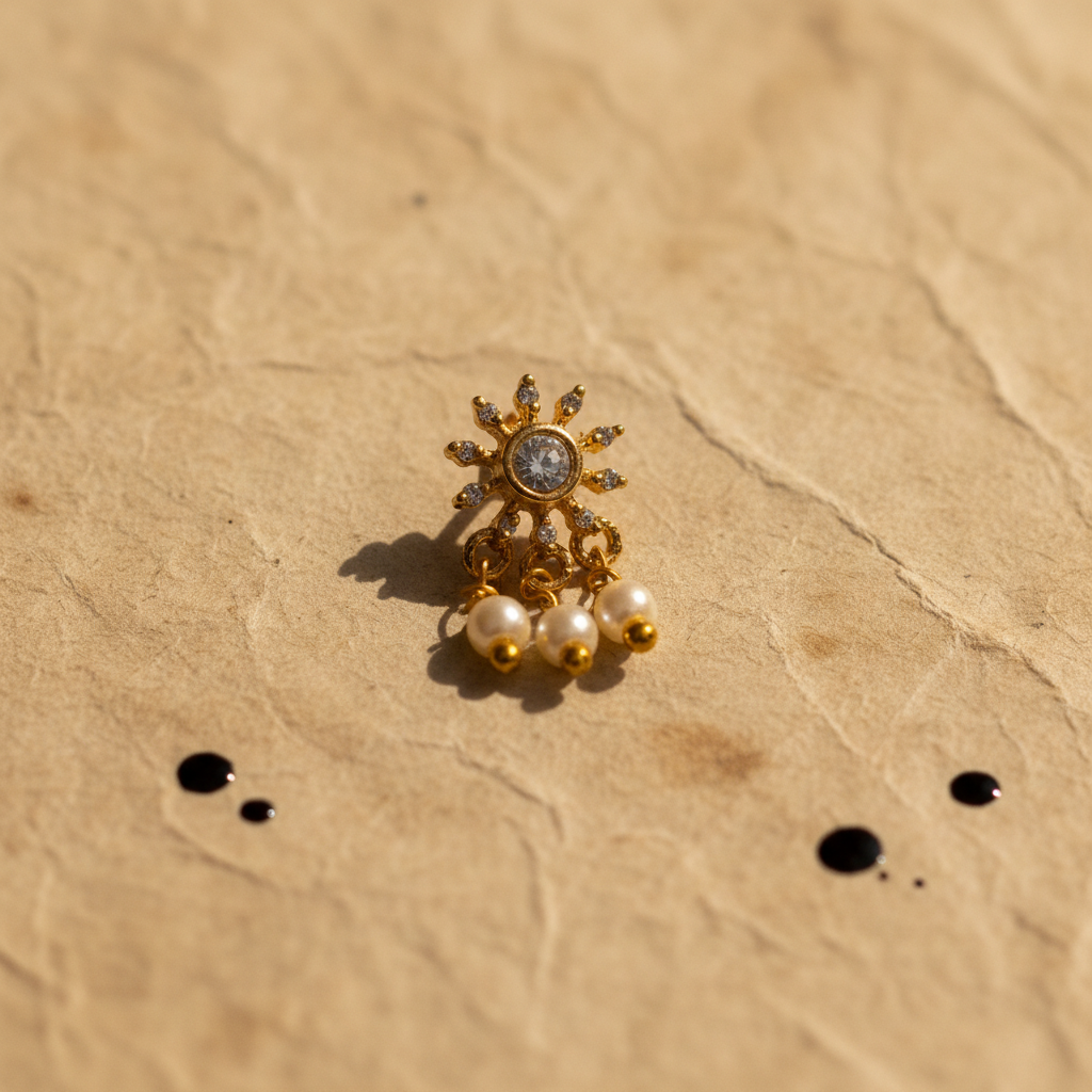 Charvik 925 Silver Gold Plated Nose Pin parchment paper prop shot | Wizzowl Jewellery