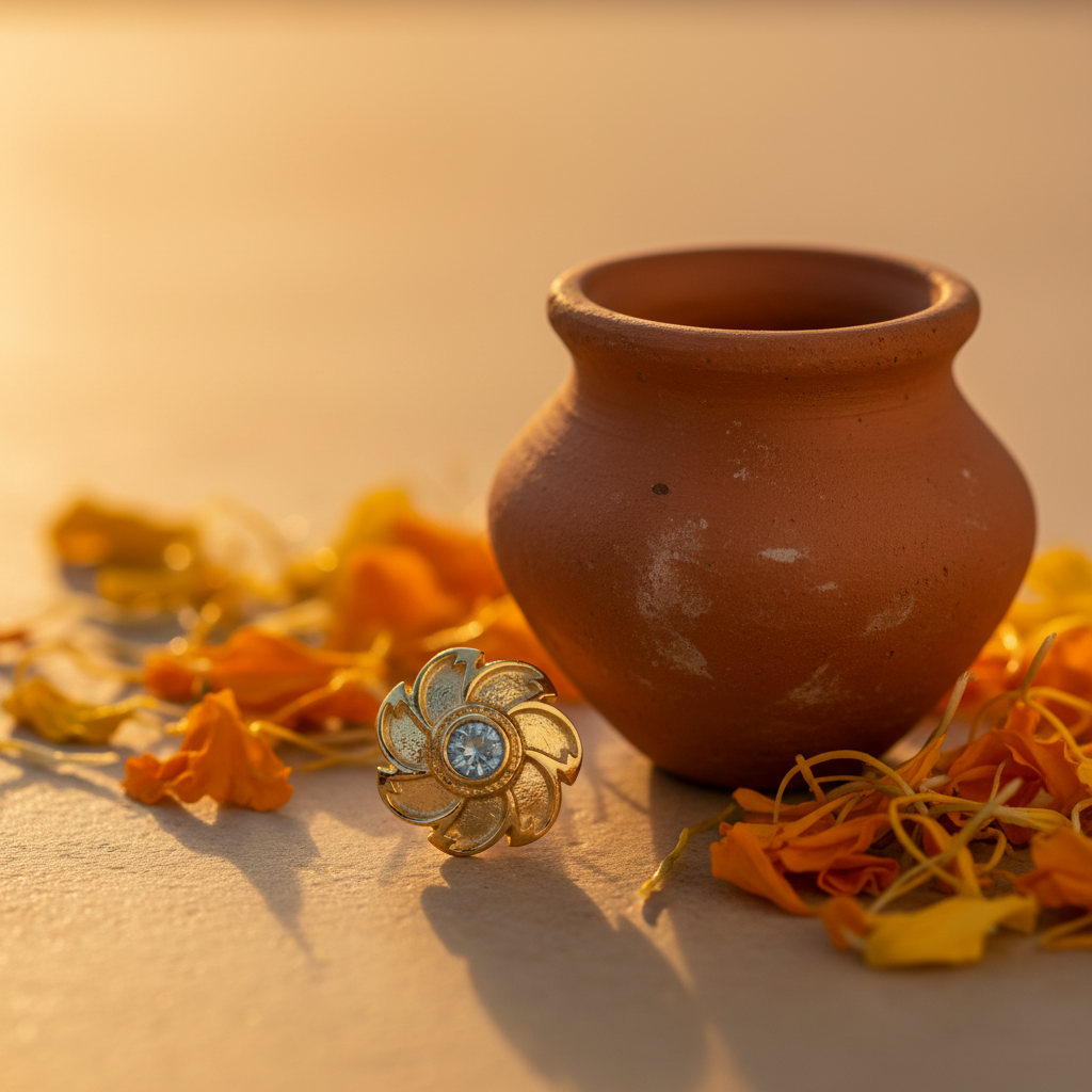 Phool 925 Silver Gold Plated Nose Pin terracotta marigold prop shot | Wizzowl Jewellery