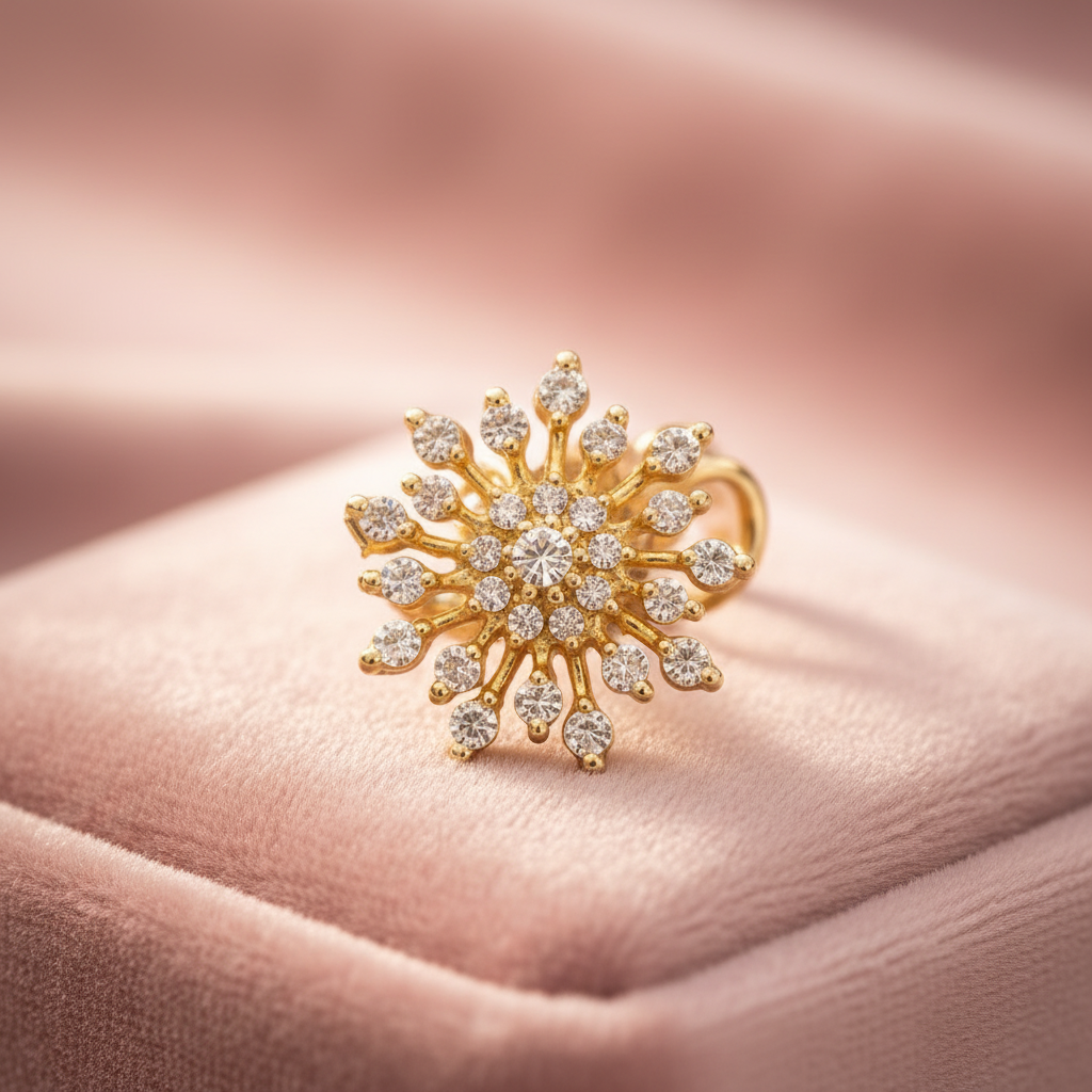 Ayat 925 Silver Gold Plated Nose Pin pink velvet prop shot | Wizzowl Jewellery