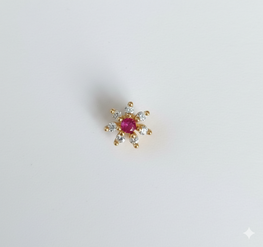 Vinodini Red 925 Silver Nose Pin for Women